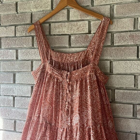 Natalie Martin Jasmine Silk Floral Print Tiered Midi Dress rust Size Large - Picture 3 of 6